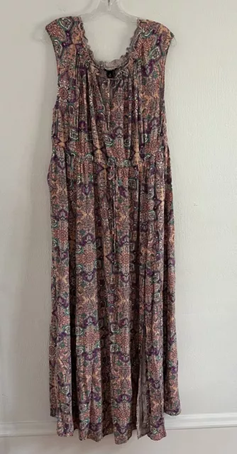 TORRID Pink Boho Printed V-Neck Maxi Dress Women’s 2 Tie Waist Flowy Spring