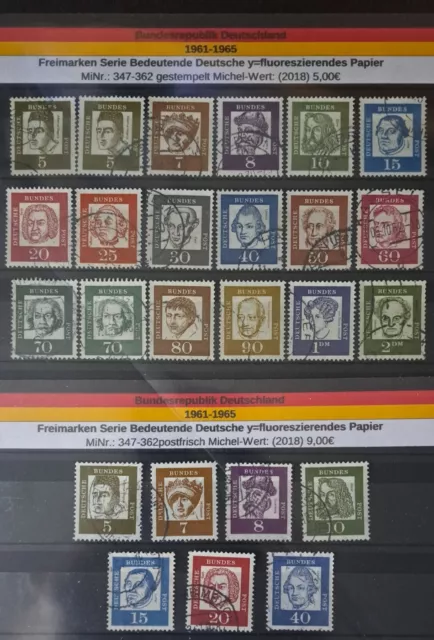 BRD 1961-65 MiNr.:347-362 gestempelt FM-Serie Bedeutende Deutsche