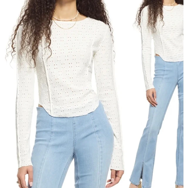 Pointelle Long Sleeve Top