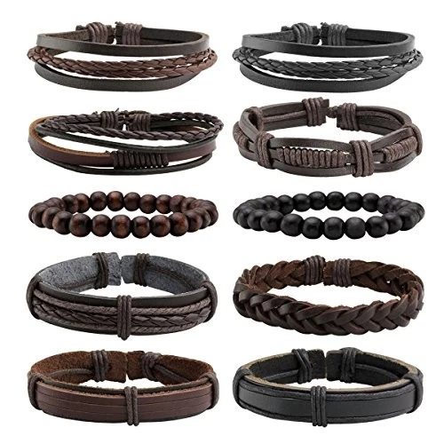 Bracelet homme cuir tressé et perle blanche