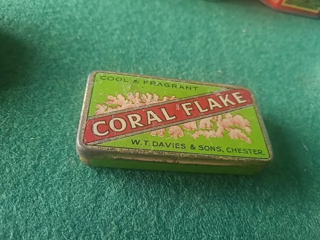 Rare English 1920s “Coral Flake" litho hinged pocket tobacco tin, good cond