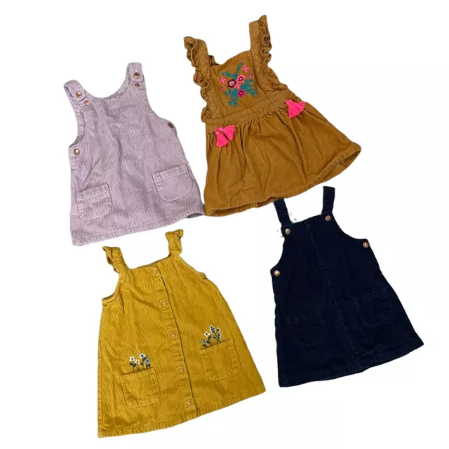4 x Baby Girl Corduroy Pinafore Dress Age 6-12 Months Bundle