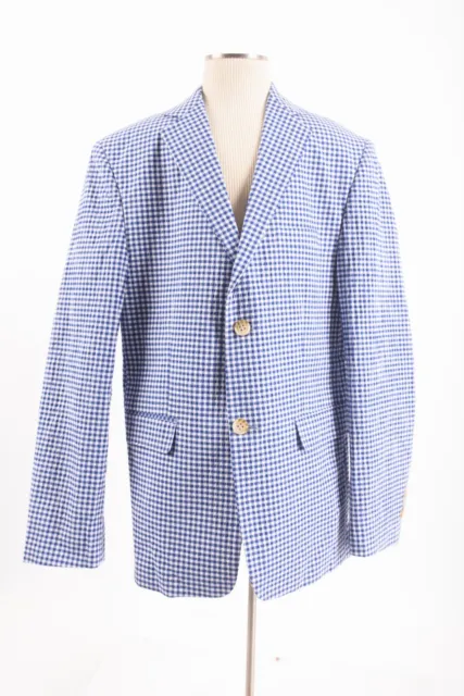 Crown & Ivy Boys Suit Jacket Blazer Sz 12 Blue White Check Gingham NWOT