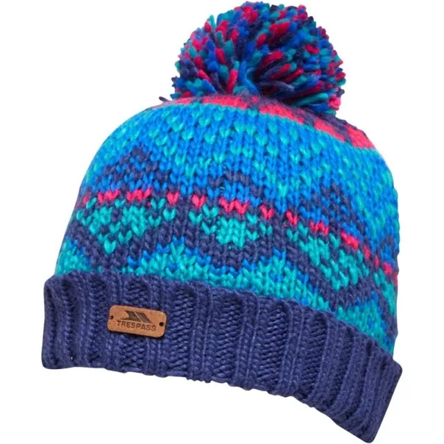 Trespass Junior Boys Girls Sprouse Knitted Bobble Hat Beanie Twilight Blue BNWT