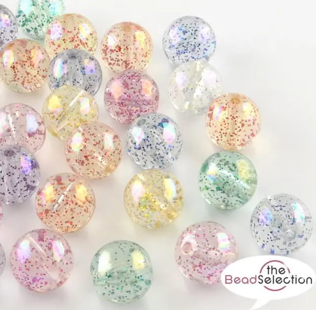 20 LARGE ACRYLIC BEADS GLITTER AB LUSTRE ROUND 12mm HOLE 2mm TOP QUALITY ACR147