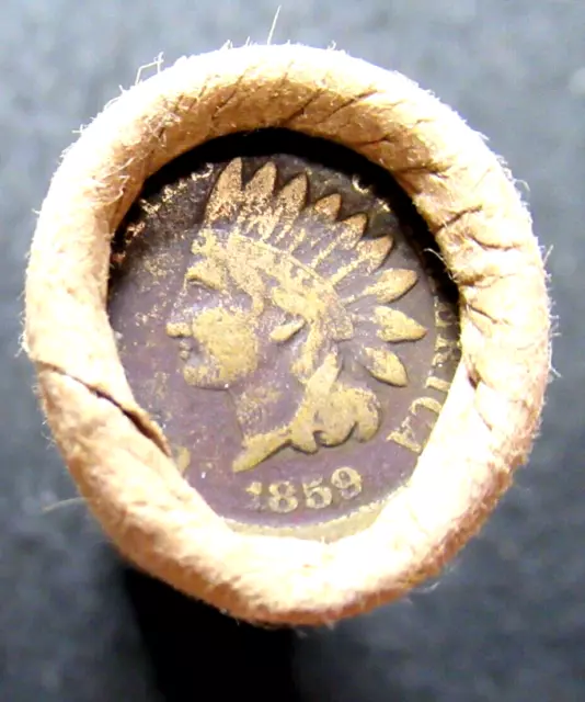 Very Nice 1859 / 1863 Ends Indian Head Penny Roll Rock River Bank Wyoming R-716