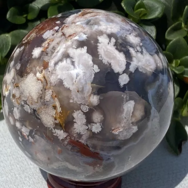 1pc Natural Cherry Blossom Agate Ball Sphere Quartz Crystal Mineral Reike 62.7mm