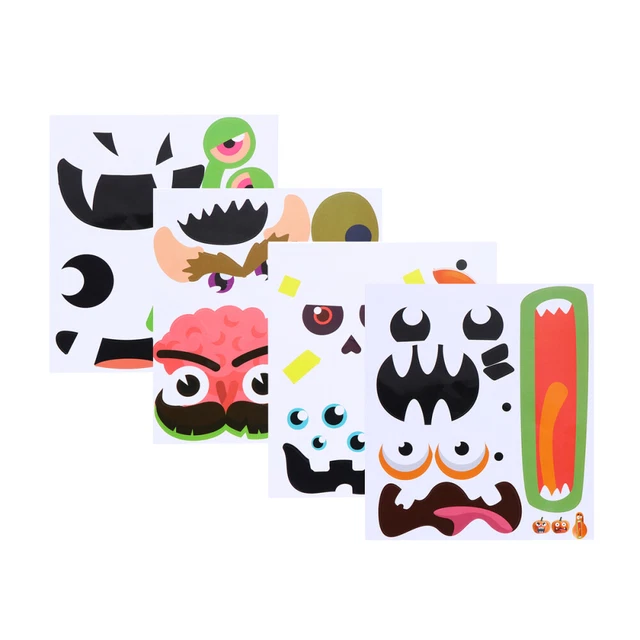 4 pegatinas de papel de mueca de calabaza de Halloween hágalo usted mismo pegatinas fiesta de Halloween pegatinas