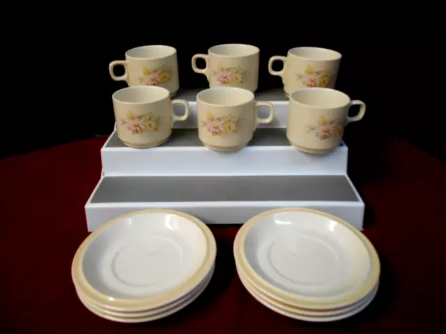 Set of Six Hornsea Pottery Floral  Cup and Saucers