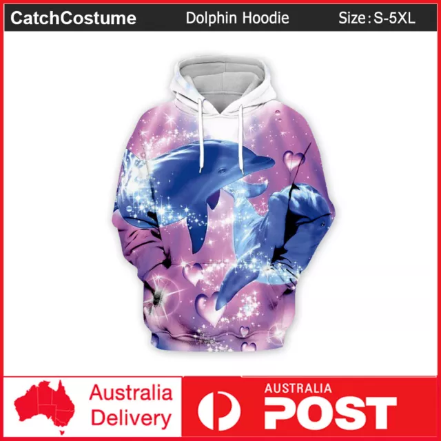 Womens Mens Animal Dolphin Hoodie Long sleeve 3D Print Pullover Jumper Tops