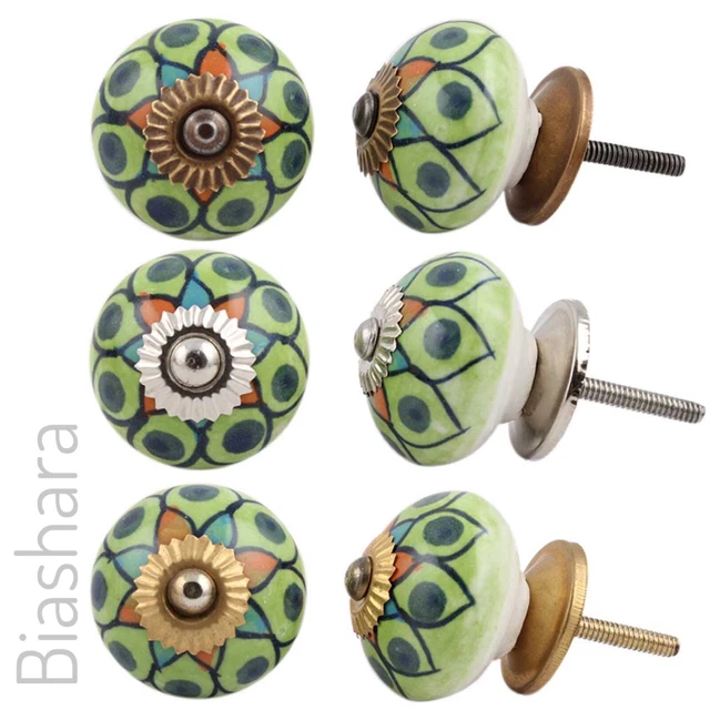 CERAMIC DOOR KNOBS Vintage Cupboard Handles Cabinet Drawer Pulls Hippy Colourful