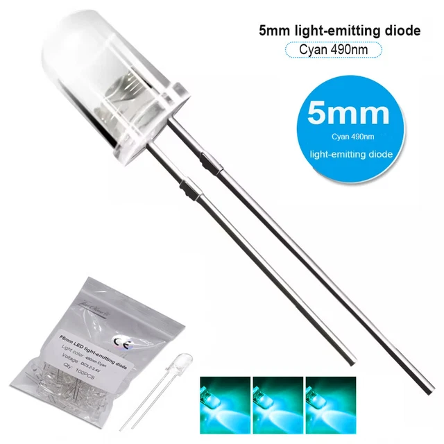 Emettitore Led DIODO EMETTITORE LUCE led 5mm ciano 490nm 20mA 3,2V per semafori 10 ...