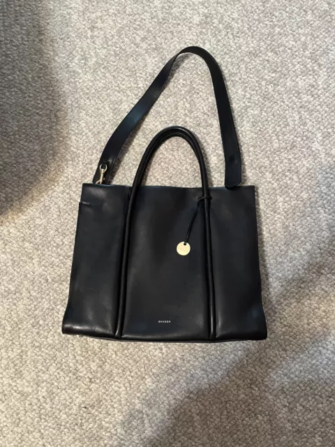 SKAGEN Katryn Recessed Zip Satchel Black Leather Slim Bag Detachable Strap