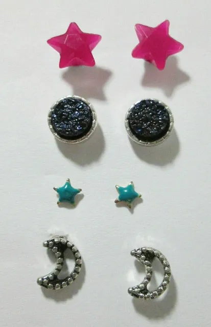 Jewelry Lot of 4 Pairs Stars & Moon Celestial  Stud Post Earrings (No Backs)