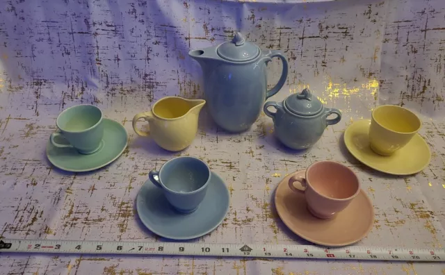 Lot Ts & T Lu-Ray Pastels Large Coffee-Tea Set Pot Creamer Sugar Saucer Vtg Mcm