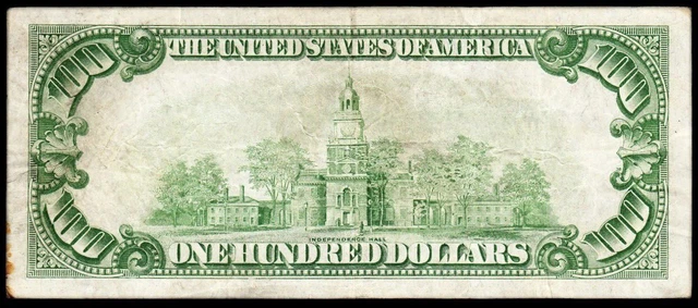 1934 Chicago $100 LGS “Light Green Seal” Federal Reserve Note VF Light Stains 2