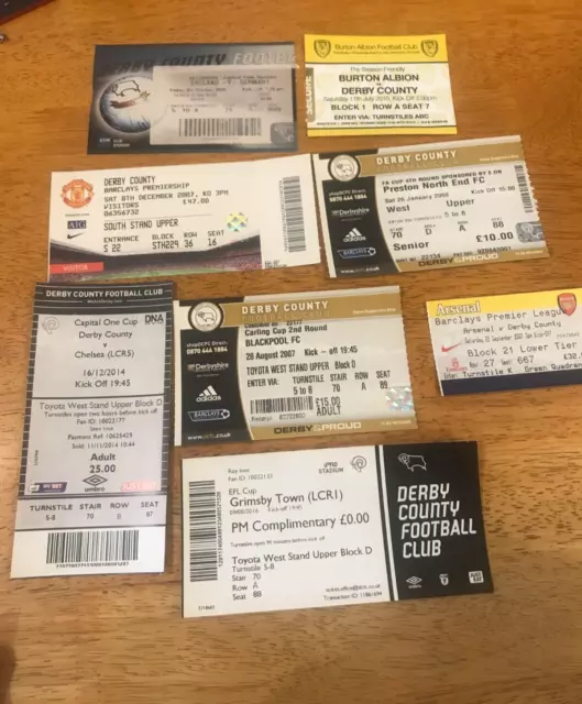 22 Assorted Derby County Home & Away Match Tickets