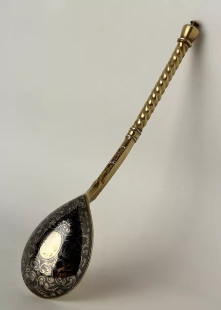 Exquisite Antique Russian Gilt Silver Plique A Jour Enamel Spoon