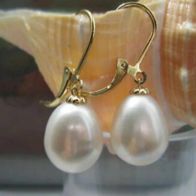 10-12mm Fashion natural white south Sea Pearl 14k gold earrings Christmas