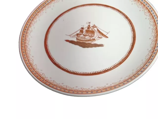 1851  Hand Painted Cabinet Porcelain Plate, AMERICAN FLAG SHIP GOLD