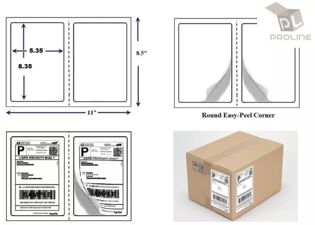 2000 Quality Perforated Round Corner Shipping Labels 2 Per Sheet 8.5" x 5.5"