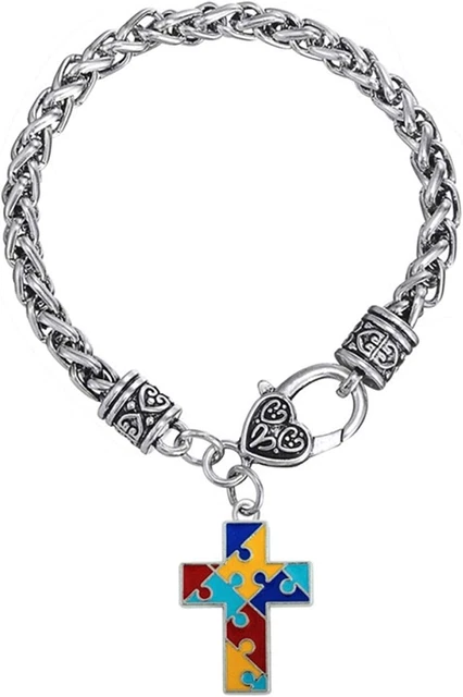 Autism Awareness Bracelets Puzzle Jigsaw Love Heart Cross Charm Bracelet Teach L