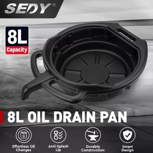SEDY 8L Oil Change Pan Drain Tray Portable Dish Coolant Recovery Pan Black