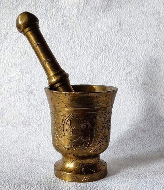Antique Victorian Pestle & Mortar Brass Heavy Pharmacy Chemist marked «HBS»