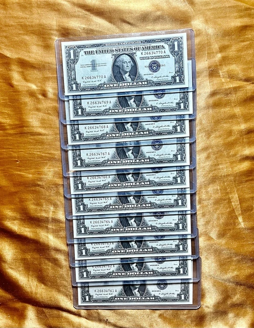 Lot of 10 CONSECUTIVE 1957 ONE DOLLAR SILVER CERTIFICATE BLUE SEAL BU UNC CRISP