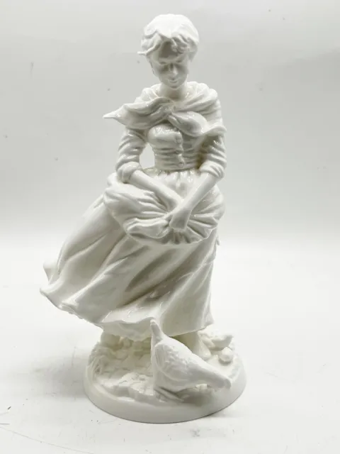 Vintage Porcelain Figurine Of A Young Lady And Chicken  White Ornament