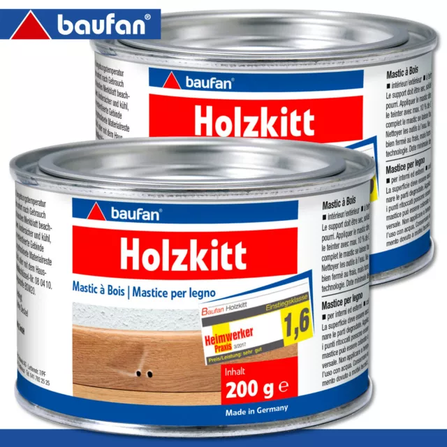 Baufan 2 x 200 g Holzkitt Holzspachtelmasse Füllkitt Gebrauchsfertig Naturfarben