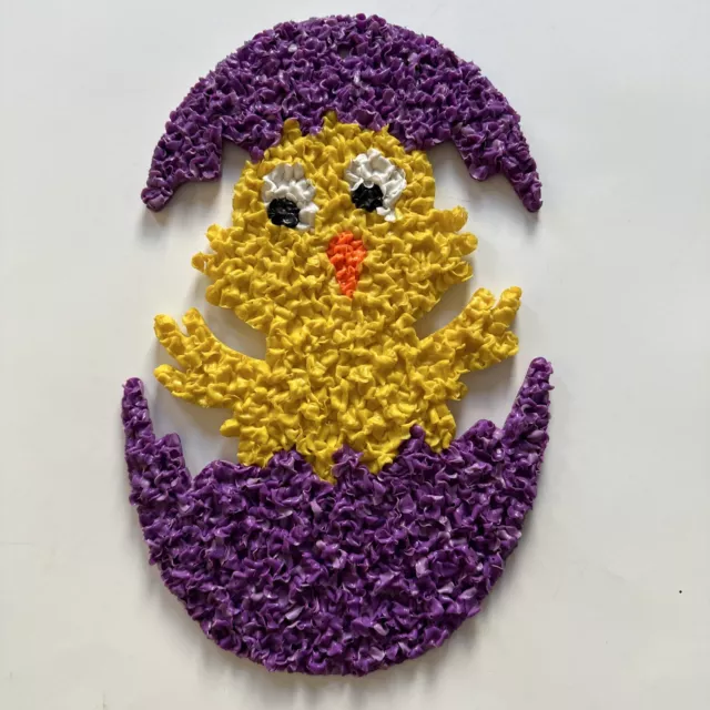 Vintage 16 " Easter Chick In Egg Purple Melted Popcorn Plastic Decorations