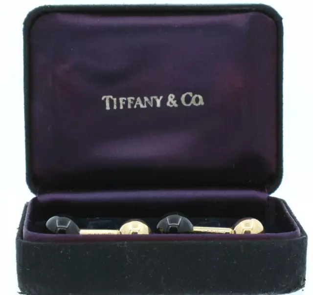 Tiffany & Co.14K Gelbgold Onyx Barbell Formales Manschettenknopf W / Kiste
