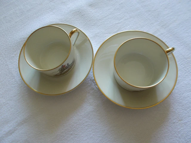 2 tasses et sous tasses à café, moka. Raynaud Limoges. Cheval et jockey 2