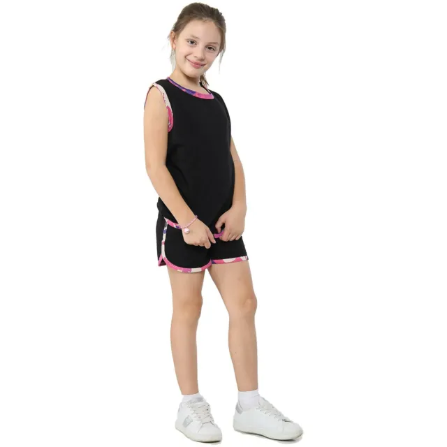 Kids Girls 100% Cotton Camouflage Baby Pink Taped Vest Top Summer Short Set 5-13