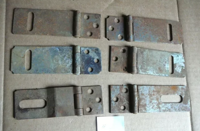 Six - Antique Vintage Steel Strap Padlock Barn Door Hasps No Keepers- Lot #2