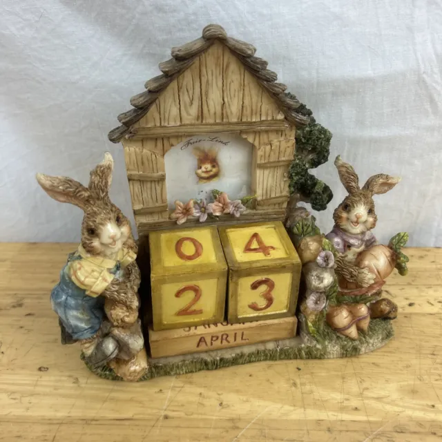 Vintage Rabbits Perpetual Calendar Happy Bunnies Photo Frame Ornament Kitsch