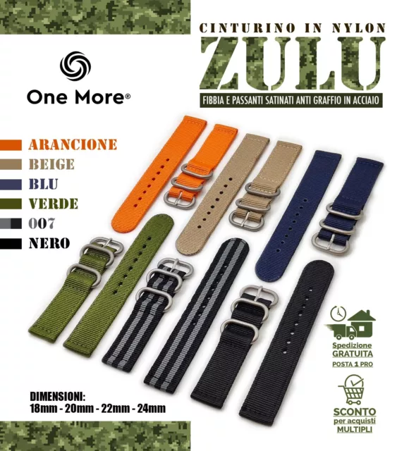 Cinturino Zulu 2 pezzi 18 20 22 24 mm Nero grigio 007 Verde Beige Blu Aarancione