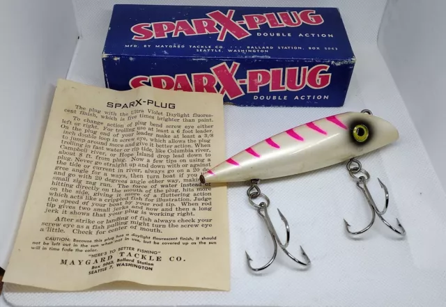 Vintage SparX-Plug 6" Pearl Pink Skeleton Fishing Lure w/ Original Box & Insert