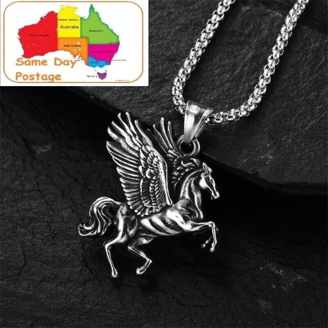 Greek Mythology Titanium Steel Pegasus Unicorn Pendant Necklace Double-Winged