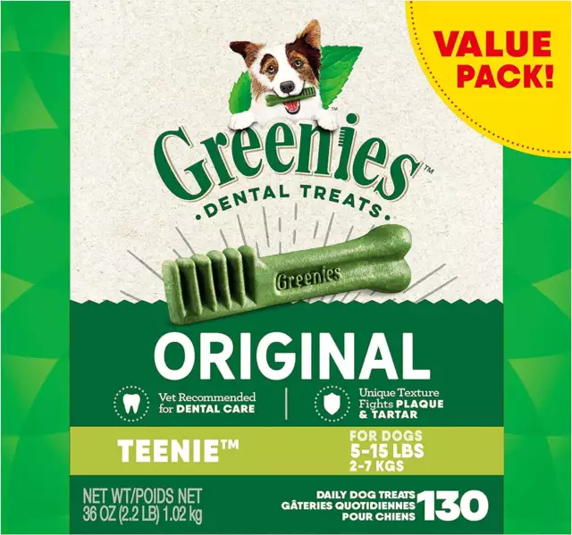 Original Flavor Teenie Size Dental Chew Treats for Dogs, 36 oz Pack (130 Treats)