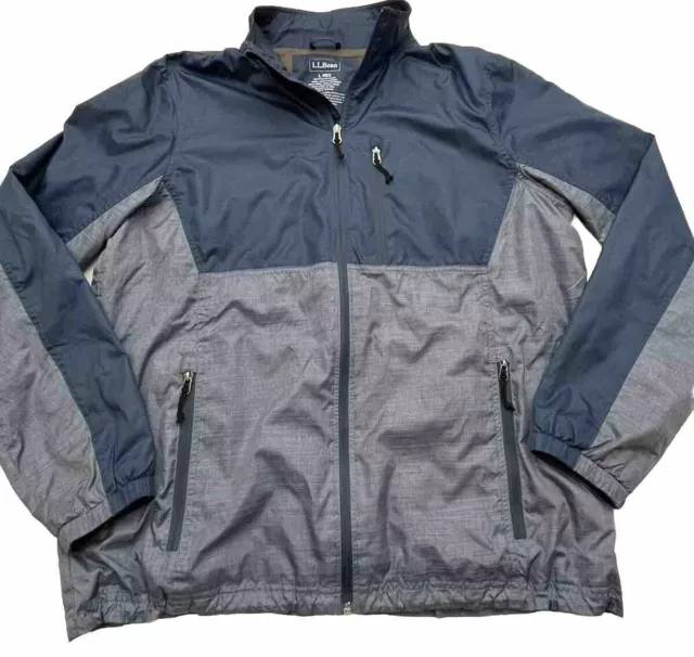 LL Bean Jacket Mens Large Blue Windbreaker Full Zip Lightweight Colorblock