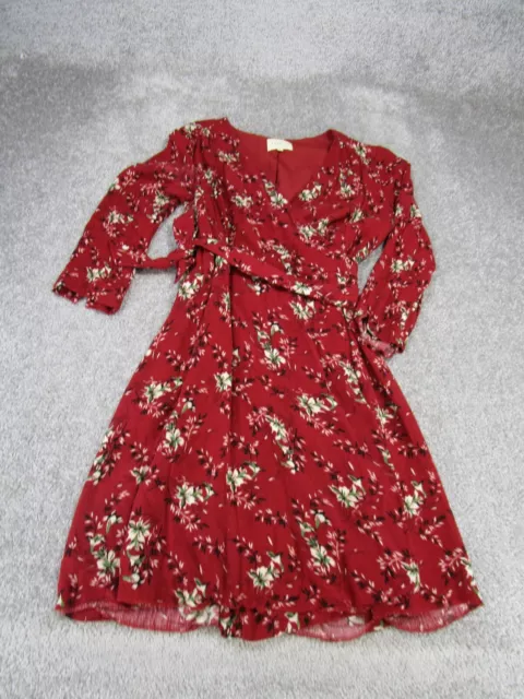 Sezane Wrap Dress Womens 40 Red Floral 3/4 Zip Knee Length