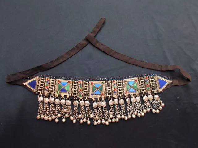 Genuine Old Uzbek Tribal Silver Jewellery Headress Decoration Glass Beads