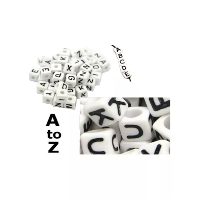 100 x 6mm White cube Acrylic letter single beads 4mm hole Alphabet loose A - Z