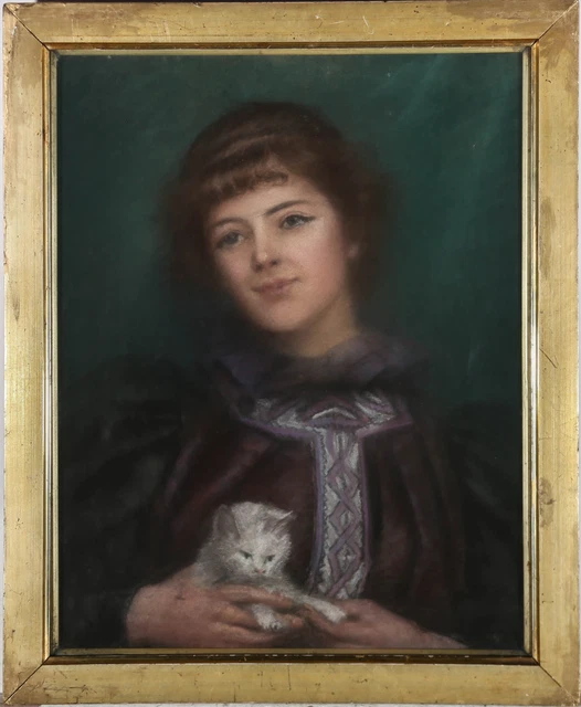 Late 19th Century Pastel - The New Kitten