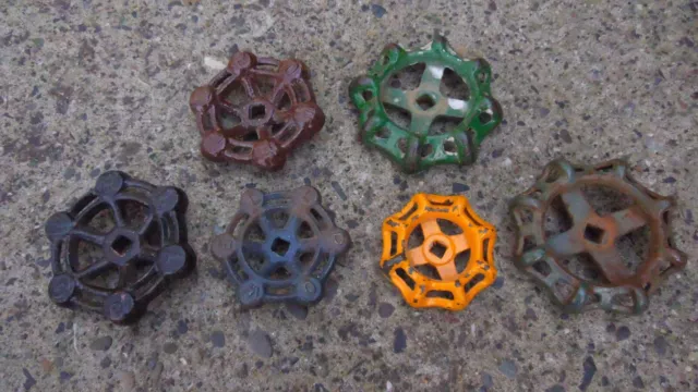 6 Different Colored Vintage Steampunk Cast Iron Water Valve Handles