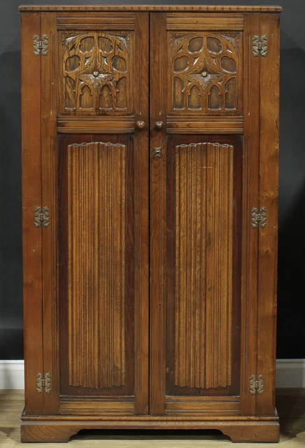 Vintage Antique Linenfold Children wardrobe Solid Oak Old Charm