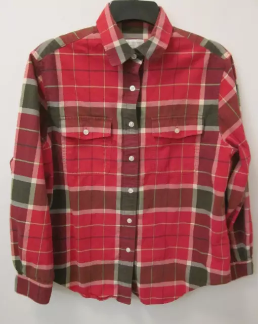 Sz M JONES NEW YORK SPORT Red Plaid Shirt Women Button Up Blouse Top Long Sleeve