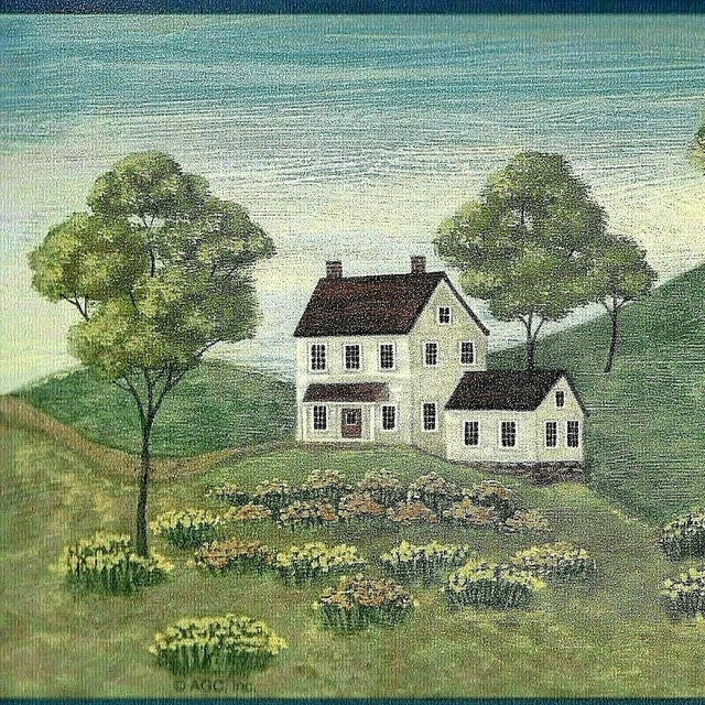 COLONIAL FARM ROLLING Hill Wallpaper Border 45 feet length "FREE